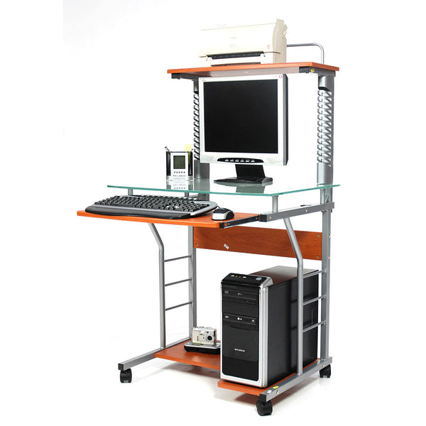 Scrivania Porta Pc 70x55xH130 cm in Vetro con Portatastiera Swift Ciliegio acquista