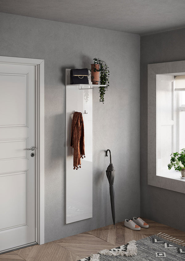 Appendiabiti da Parete con Mensola Asta e Ganci 40x28x184 cm Frame Bianco Lucido