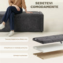 Cassapanca Contenitore 122x48x44 cm Capienza 142L Pouf Seduta Ampia Imbottita Capacità 200 kg in Lino Grigio Scuro      