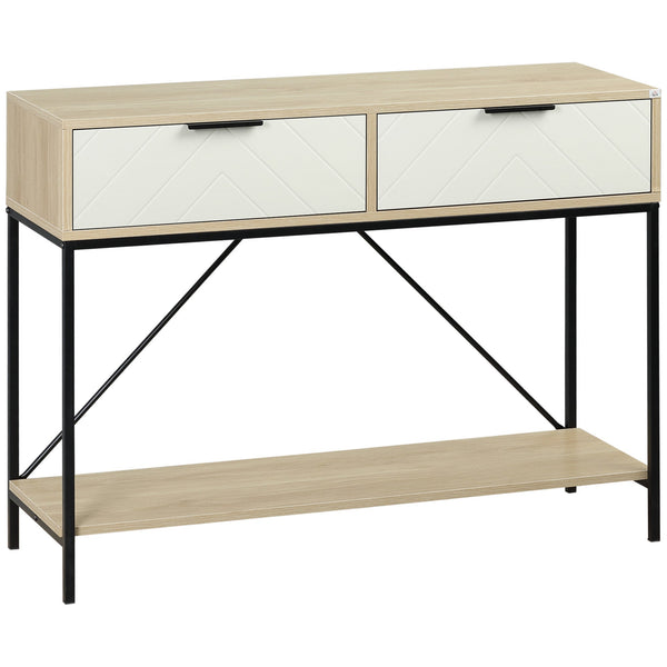 Tavolo Consolle Ingresso con 2 Cassetti e Ripiano Inferiore 100x33,5x76,5 cm in MDF Truciolato e Acciaio prezzo