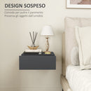 Comodino Sospeso Moderno 40x30x15 cm con Cassetto in Legno Nero   