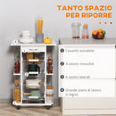 Carrello da Cucina con Ripiani e Cassetto Piano di Lavoro in Ceramica 57x37x83 cm   