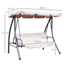 Dondolo 3 Posti 200x125x170 cm in Acciaio e Poliestere Beige