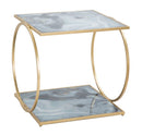 Tavolinetto Glam 2 Level 52,5x50x51 cm in Ferro MDF e Vetro Oro e Multicolor