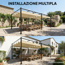 Pergola da Giardino 570x295 cm con Tettuccio Scorrevole UV50+ in Metallo Beige      