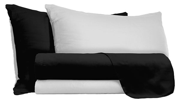 acquista Set Lenzuola Sopra Sotto e Federe Doubleface Nero\/Grigio Chiaro