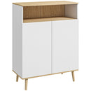 Credenza Cucina Scandinava 80x38x102 cm con 2 Ante Ripiano Regolabile e Gambe in Legno di Pino in Pannelli di Particelle Bianco e Rovere      
