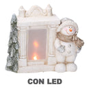 Camino in Resina con Led e pupazzo di neve bianco cm 27x12xh23