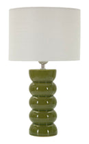 Lampada da Tavolo Torr Verde Ø25x46 cm in Ceramica e Ferro e Tessuto Verde e Bianco      