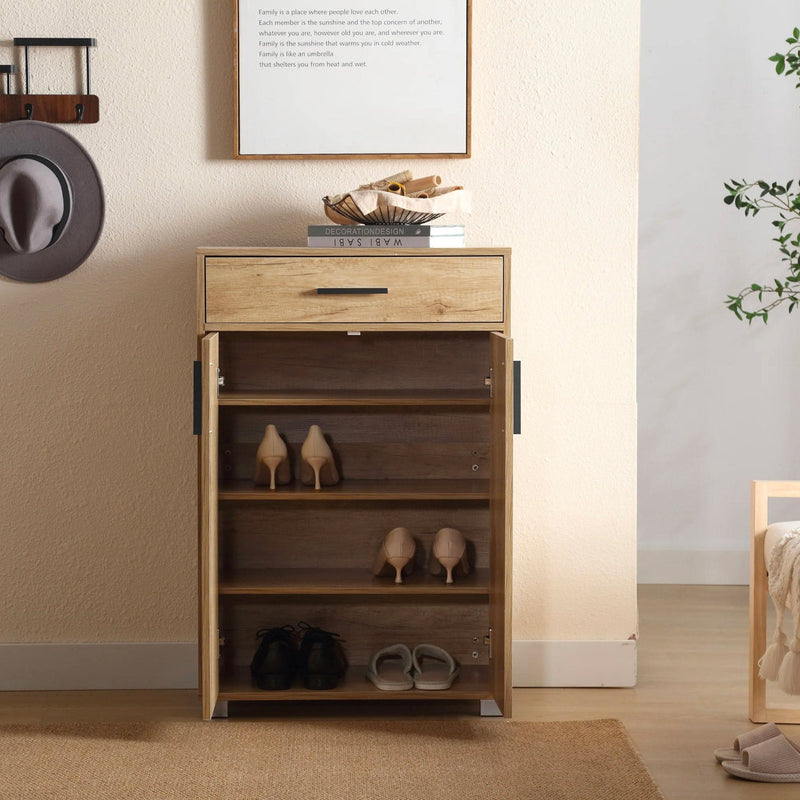 Scarpiera Mobile Salvaspazio 2 Ante 1 Cassetto 63x33x95h cm in Melaminico Venato a Rilievo Rovere Naturale