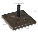 Base per Ombrellone Quadrata di 19kg 51x51x32 cm per Pali da Ø3, 2 cm Ø3,8 cm e Ø4,8 cm in Resina e Acciaio Marrone  