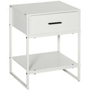 Comodino 1 Cassetto 1 Ripiano 45x40x60 cm in Acciaio e Truciolato Bianco