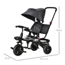 Passeggino Triciclo  con Sedile Girevole 360° Tettuccio e Barra Rimovibili Nero