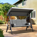 Dondolo da Giardino 3 Posti 208x121x172 cm con Tetto Regolabile Portabicchieri e Cuscini in Metallo e Tessuto Grigio Chiaro      