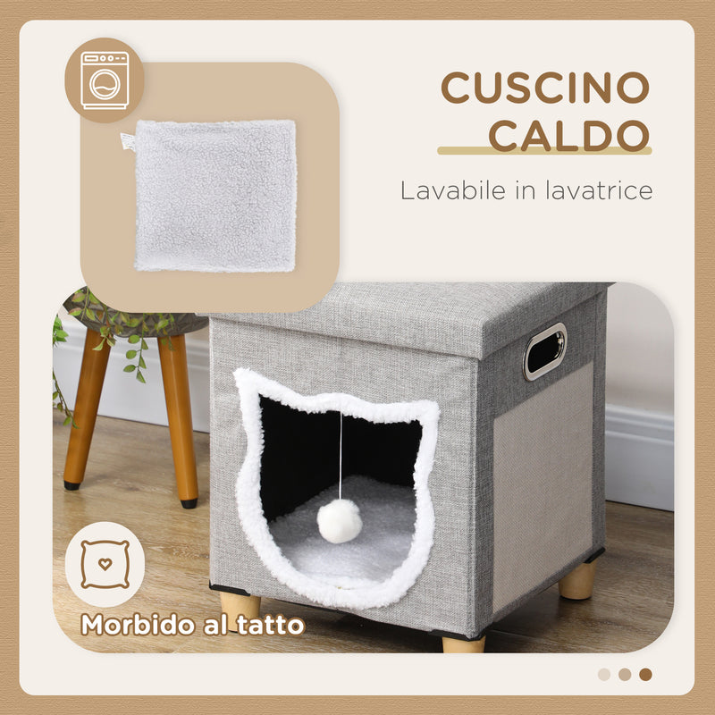 Cuccia a Casetta per Gatti 35,5x35,5x42,5 cm con Tiragraffi in MDF e Poliestere Crema e Grigio  