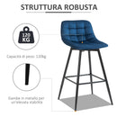 Set 2 Sgabelli Imbottite da Bar 45x47x88 cm in Metallo e Tessuto Vellutato Blu