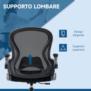 Sedia da Ufficio 59x65x102-122 cm con Supporto Lombare Altezza Regolabile e Braccioli Ribaltabili in Tessuto a Rete Nero      