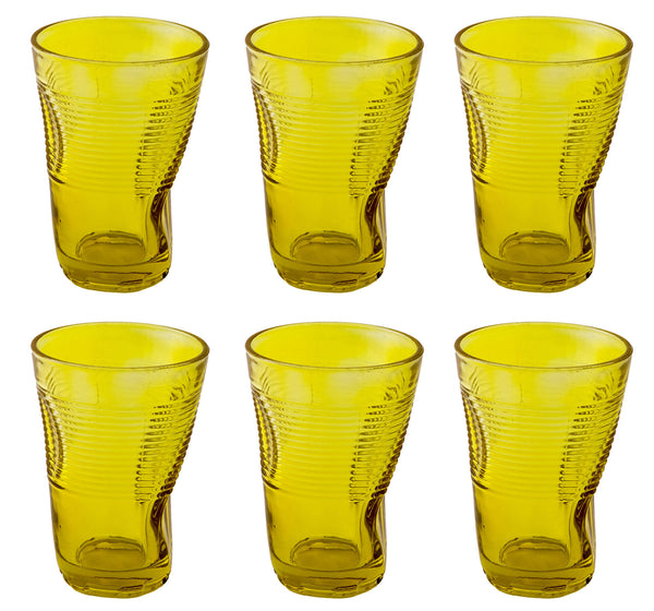 online Set 6 Bicchieri Accartocciati 34 cl Ø8 cm in Vetro Pressato Kaleidos Gialli