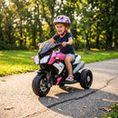 Moto Elettrica per Bambini 37-60 Mesi 86x42x52 cm con Pedale Fari Musica e Clacson 3 km/h Max 25 kg in PP e Metallo Rosa      