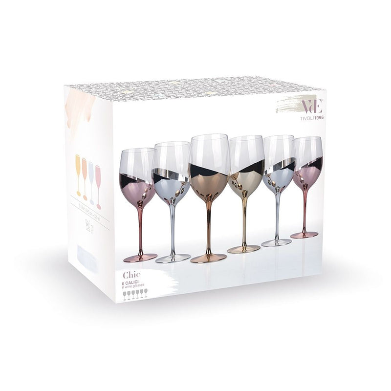 Set 6 Calici Chic in Vetro VdE Tivoli 1996 Trasparente e Bronze