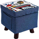 Pouf Contenitore Sgabello Multiuso in Tessuto Blu