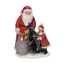 Statua resina babbo natale con bambina rosso con led cm 15x11xh18,5