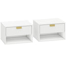 Set di 2 Comodini Sospesi 40x30x25 cm con Cassetto Canettato e Mensola Aperta in Melanina Bianco      