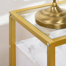 Mobile Soggiorno con Piano in Vetro 80x30x90 cm in MDF e Acciaio Bianco e Oro