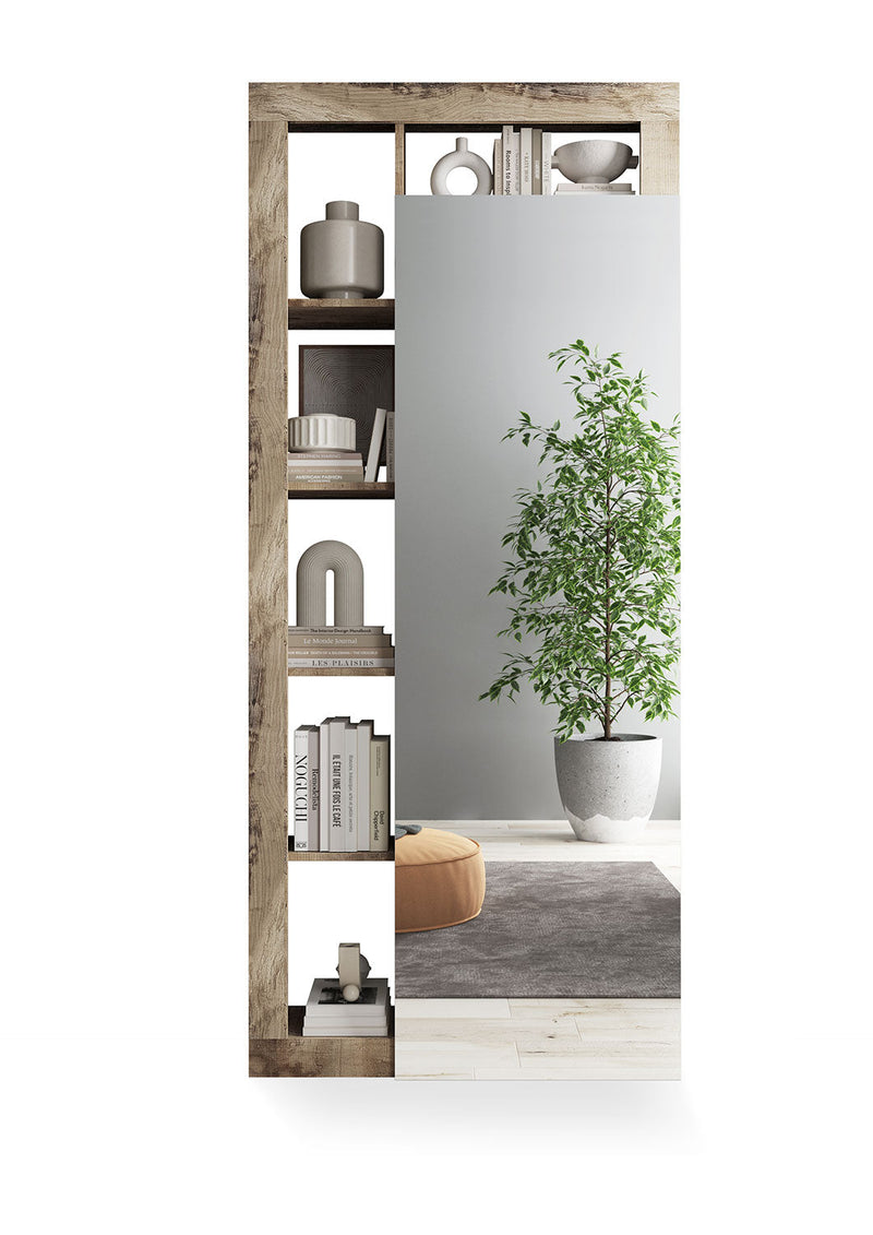 Armadio Guardaroba Ingresso con Ripiani a giorno e Specchio 90,5x30x210 cm Hamburg Bianco Lucido e Pero