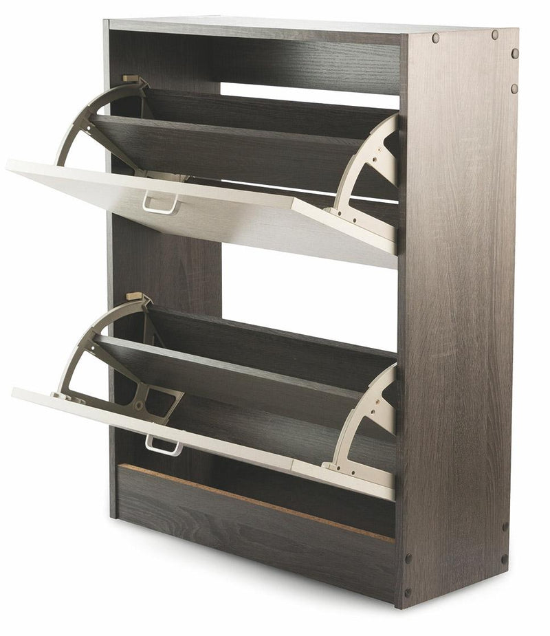 Scarpiera 2 Scomparti in MDF 63x24x80 cm Soriani Bianco e Grigio Scuro