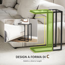 Tavolino da Salotto a Forma di C 46x25x63,5 cm in Vetro e Acciaio Nero  
