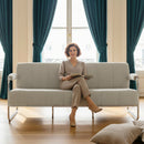 Divano 3 Posti Moderno 174x75x76 cm Rivestito in Ciniglia Struttura in Acciaio Beige      