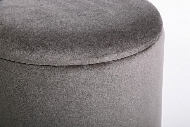 Sgabello Contenitore Polina Tondo Grigio Opal Imbottito in Tessuto effetto Velluto