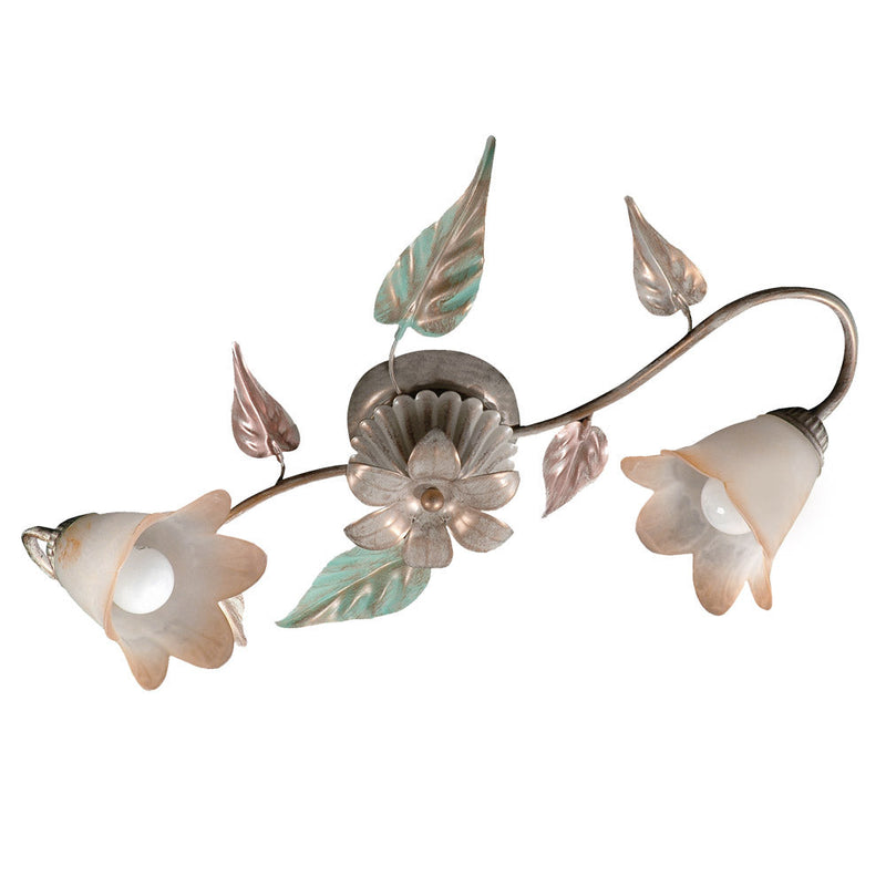 Plafoniera 2xE14 Montatura Anticata Vetro Bianco Sfumato Ambra E-Energy Giulia