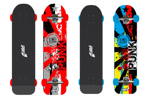 Skateboard con Tavola 76 cm in Legno Punk Rosso Azzurro sconto