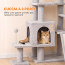 Albero Tiragraffi Multilivello per Gatti 78x40x152 cm con 4 Pali in Sisal Truciolare e Peluche Grigio Chiaro      