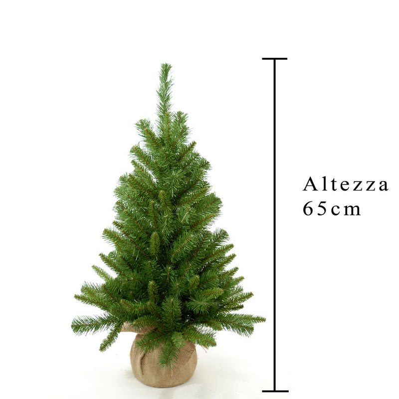 Set 2 Mini Albero di Natale Artificiale H65 cm Abete con Sacco 64 Tips Verde