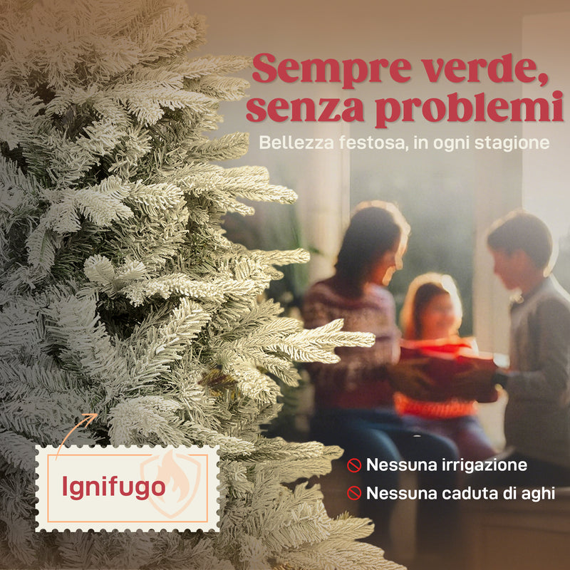 Albero di Natale Innevato Alto 210 cm con 1154 Rami Realistici e Base in Metallo Pieghevole Bianco      