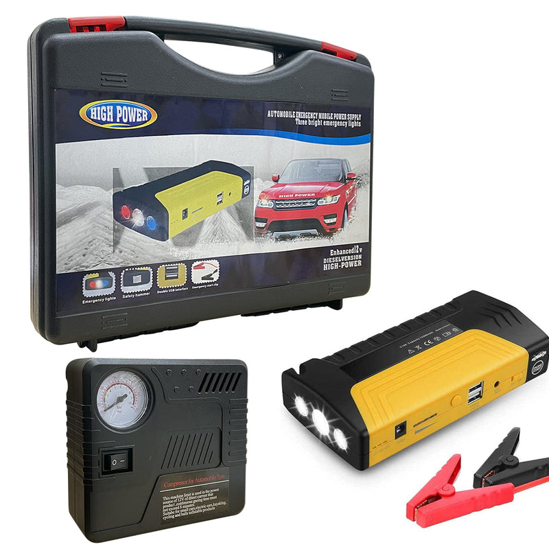 Jump Starter per Auto 50800mAh Kit con Compressore Cavi Torcia Power Bank