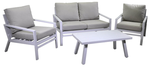 prezzo Set Salotto da Giardino Divano 2 Poltrone e Tavolino in Alluminio Cleveland Bianco e Grigio