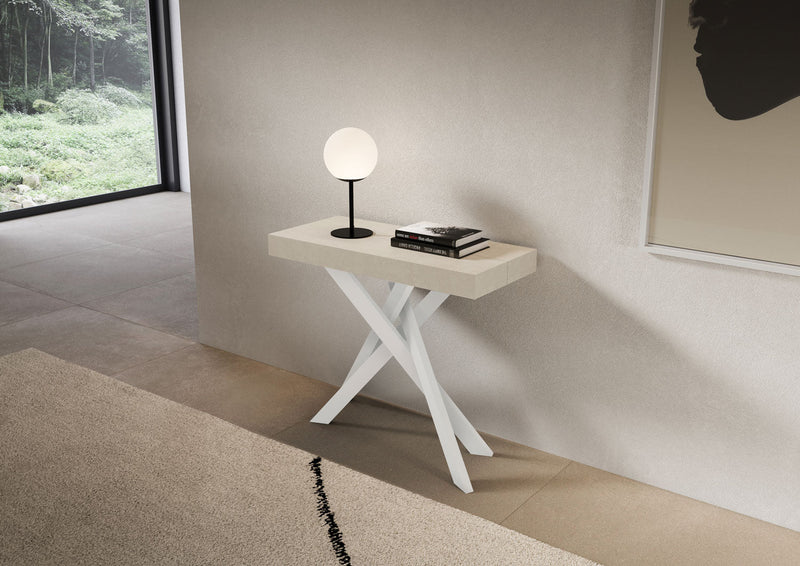 Consolle Allungabile 90-300x40x77 cm Saki Premium Cashmere Gambe Bianche 