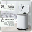 Pattumiera a Pedale 12 Litri 24,5x32x34,5 cm con Chiusura Silenziosa in Metallo e PP Bianco