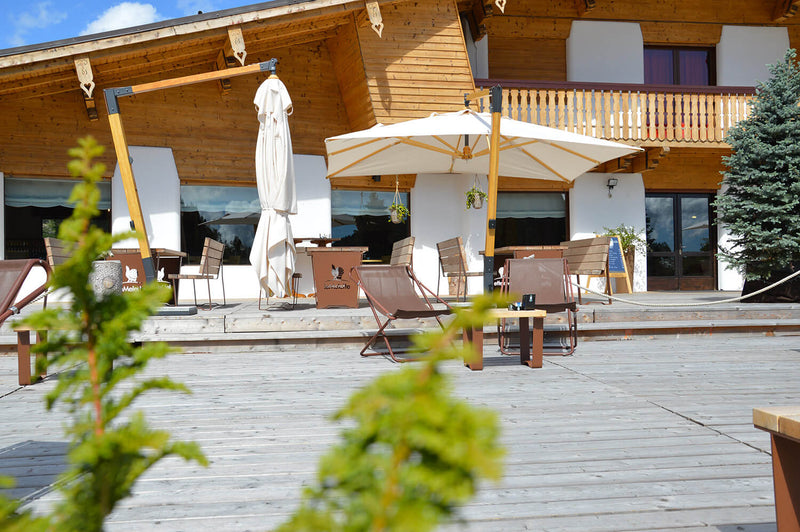 Ombrellone da Giardino Decentrato 2,5x3,5m in Legno Telo in Acrilico Danieli Tokio Ecrù