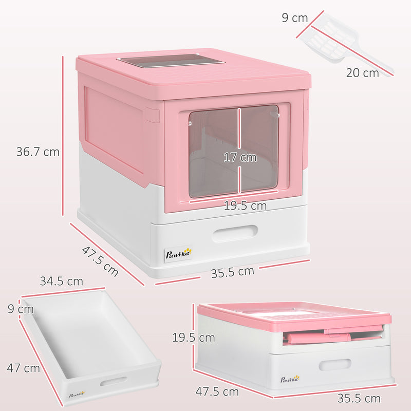 Lettiera Chiusa per Gatti 47,5x35,5x36,7 cm 2 Porte e Vassoio Estraibile in PP Rosa e Bianco  