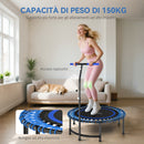 Trampolino Fitness Ø145 cm con Manubrio Regolabile su 5 Posizioni 36 Molle Bungee e Capacità 150 kg Telaio in Acciaio Blu      