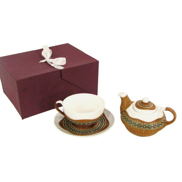 online Set Teiera con Tazza e Piattino in Porcellana in Porcellana Decoro in Bambù Noce