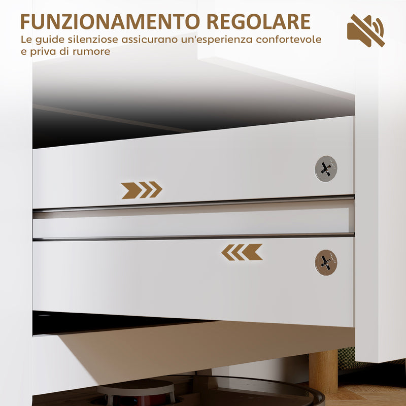 Cassettiera per Camera da Letto a 3 Cassetti 80x40x78,5 cm con Maniglie in Finta Pelle in Legno Bianco  