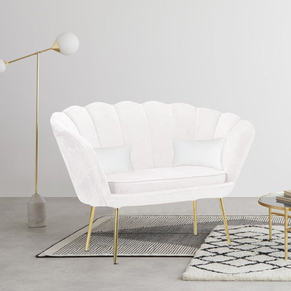 Divano salotto 122x73x78 cm 2 Posti in Velluto Seduta a Conchiglia Lola Bianco acquista