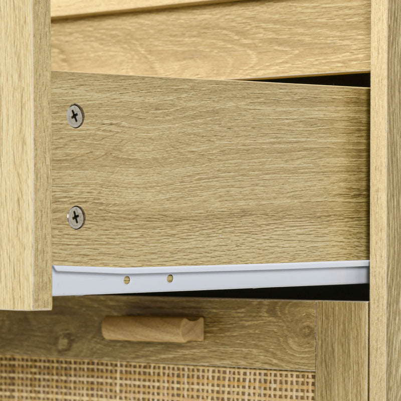 Cassettiera 4 Cassetti Stile Boho 90x45x108,5 cm in Legno e Rattan Rovere 