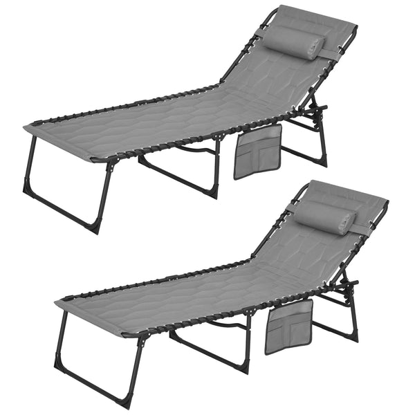 Set 2 Lettini Prendisole da Giardino 65x188x36 cm in Acciaio e Poliestere Grigio e Nero acquista